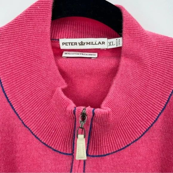 Peter Millar Cotton Cashmere Corded Contrast Quarter Zip Pullover Sweater XL - Picture 7 of 9